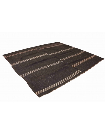 Vintage Dark Brown Modern Kilim Rug - 8`0″ x 8`4″