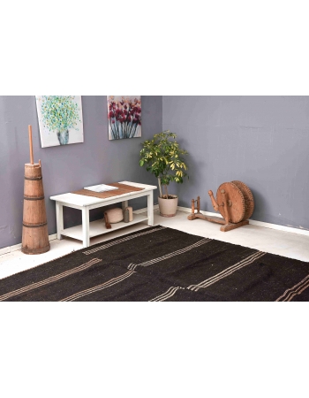 Vintage Dark Brown Modern Kilim Rug - 8`0″ x 8`4″