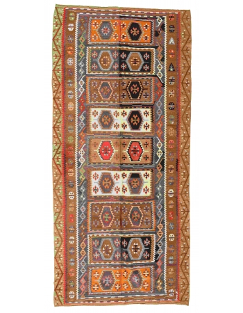 Vintage Colorful Decorative Turkish Kilim Rug - 5`9″ x 12`8″
