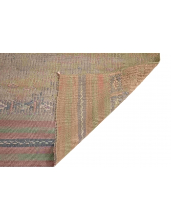Faded Vintage Embroidered Kilim Fragment - 2`5″ x 2`10″