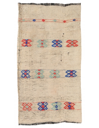 Vintage Embroidered Mini Kilim Rug - 1`10″ x 3`6″