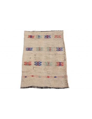 Vintage Embroidered Mini Kilim Rug - 1`10″ x 3`6″