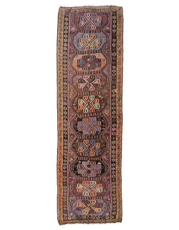 Vintage Decorative Turkish Kars Kilim Rug - 4`9″ x 13`9″