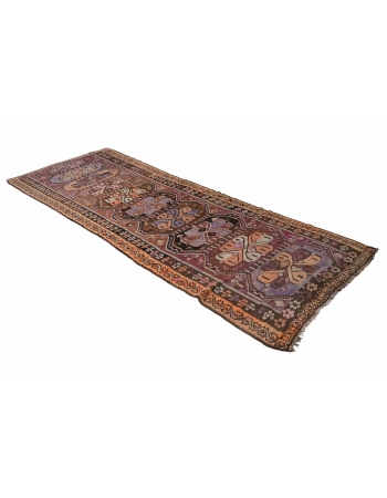 Vintage Decorative Turkish Kars Kilim Rug - 4`9″ x 13`9″