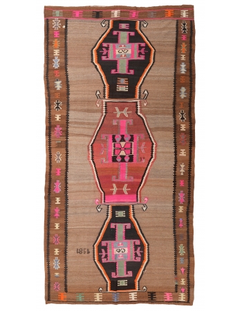 Large Vintage Turkish Kars Kilim Rug - 6`3″ x 12`10″