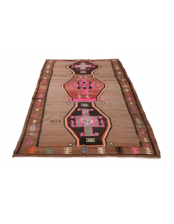 Large Vintage Turkish Kars Kilim Rug - 6`3″ x 12`10″