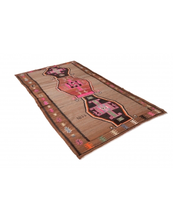 Large Vintage Turkish Kars Kilim Rug - 6`3″ x 12`10″
