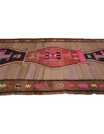 Large Vintage Turkish Kars Kilim Rug - 6`3″ x 12`10″