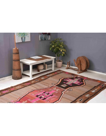 Large Vintage Turkish Kars Kilim Rug - 6`3″ x 12`10″