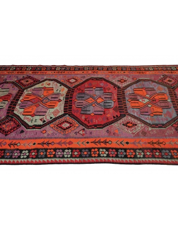 Vibrant Colorful Vintage Turkish Kars Kilim Rug - 5`4″ x 14`9″