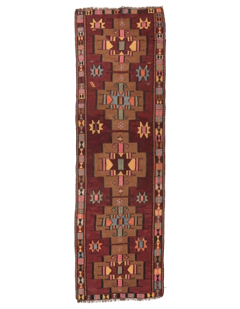 Decorative Vintage Turkish Kars Kilim Rug - 4`6″ x 15`7″