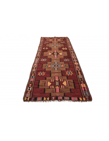 Decorative Vintage Turkish Kars Kilim Rug - 4`6″ x 15`7″