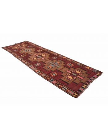 Decorative Vintage Turkish Kars Kilim Rug - 4`6″ x 15`7″