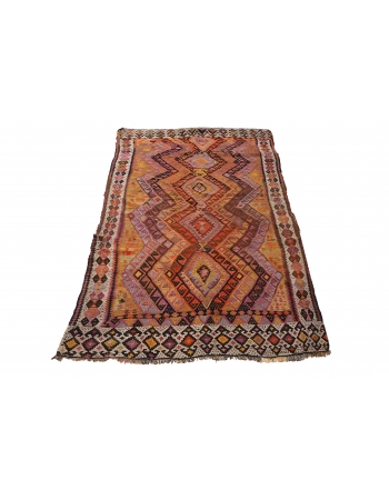 Decorative Vintage Turkish Kars Kilim Rug - 4`9″ x 9`4″