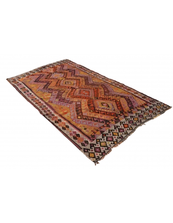 Decorative Vintage Turkish Kars Kilim Rug - 4`9″ x 9`4″