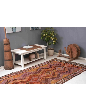 Decorative Vintage Turkish Kars Kilim Rug - 4`9″ x 9`4″
