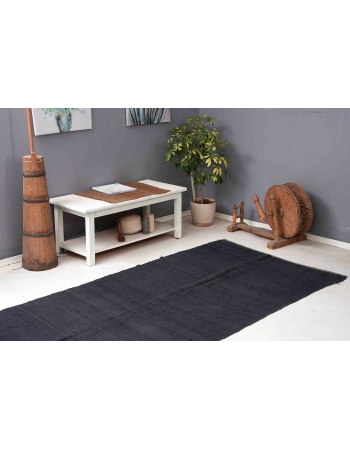Dark Gray Vintage Hemp Kilim Rug - 4`4″ x 8`9″