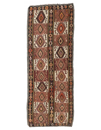 Decorative Vintage Turkish Kars Kilim Rug - 4`2″ x 11`4″