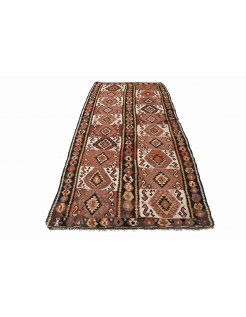 Decorative Vintage Turkish Kars Kilim Rug - 4`2″ x 11`4″