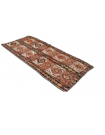 Decorative Vintage Turkish Kars Kilim Rug - 4`2″ x 11`4″