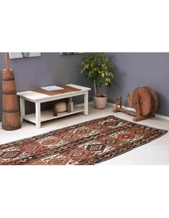 Decorative Vintage Turkish Kars Kilim Rug - 4`2″ x 11`4″