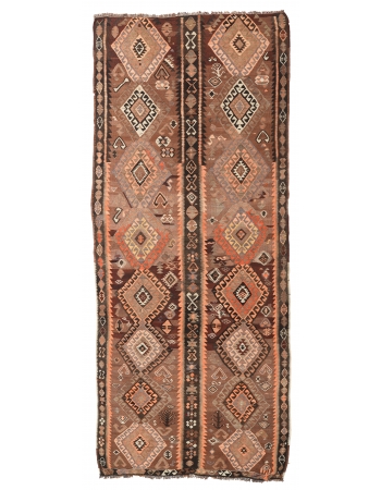 Vintage Decorative Kars Kilim Rug - 5`1″ x 12`4″
