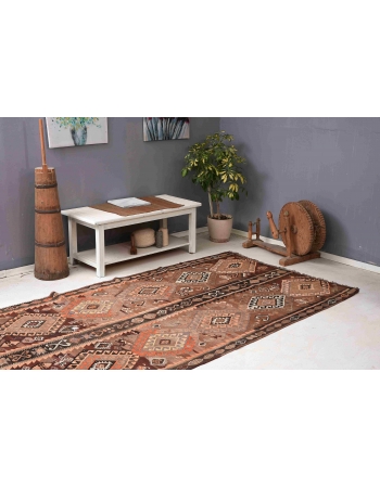 Vintage Decorative Kars Kilim Rug - 5`1″ x 12`4″