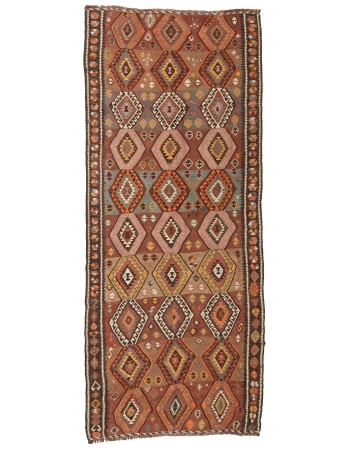 Decorative Vintage Turkish Kars Kilim Rug - 4`9″ x 12`10″