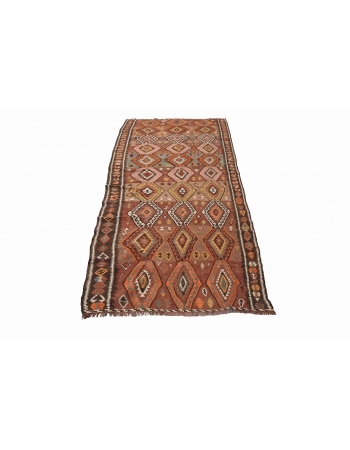 Decorative Vintage Turkish Kars Kilim Rug - 4`9″ x 12`10″
