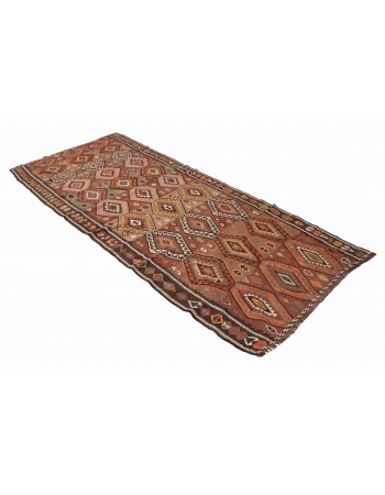 Decorative Vintage Turkish Kars Kilim Rug - 4`9″ x 12`10″