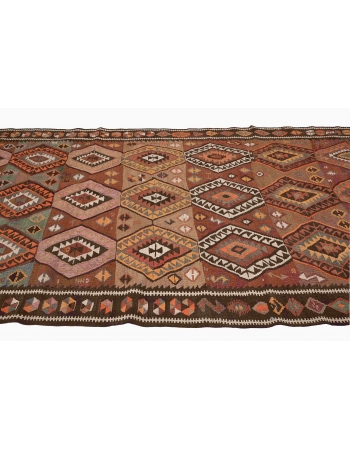 Decorative Vintage Turkish Kars Kilim Rug - 4`9″ x 12`10″