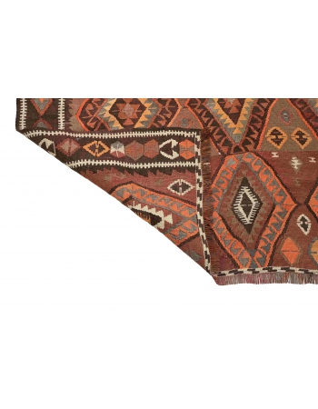 Decorative Vintage Turkish Kars Kilim Rug - 4`9″ x 12`10″