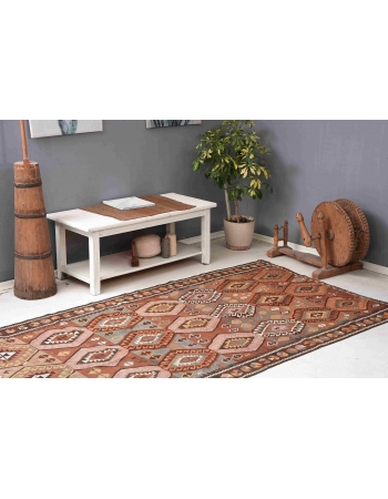 Decorative Vintage Turkish Kars Kilim Rug - 4`9″ x 12`10″