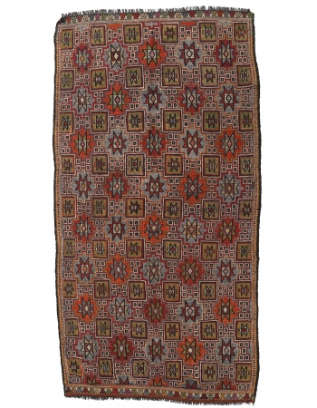 Embroidered Vintage Kilim Rug - 5`7″ x 10`6″