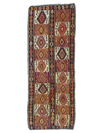 Decorative Vintage Turkish Kars Kilim Rug - 4`2″ x 11`4″