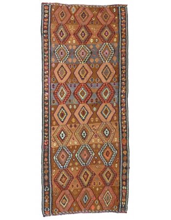 Decorative Vintage Turkish Kars Kilim Rug - 4`9″ x 12`10″