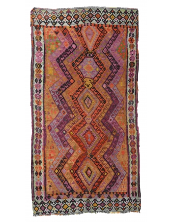 Decorative Vintage Turkish Kars Kilim Rug - 4`9″ x 9`4″ Decorative Vintage Turkish Kars Kilim Rug - 4`9″ x 9`4″