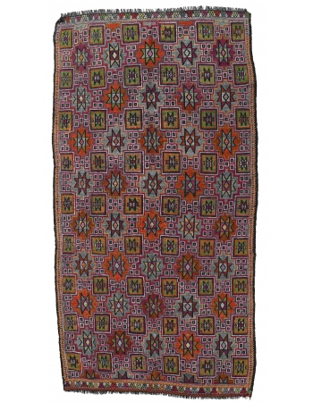 Embroidered Vintage Kilim Rug - 5`7″ x 10`6″ Embroidered Vintage Kilim Rug - 5`7″ x 10`6″