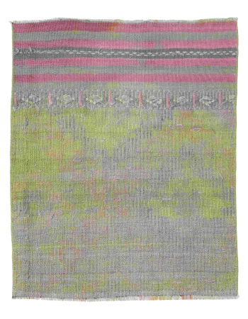 Faded Vintage Embroidered Kilim Fragment - 2`5″ x 2`10″