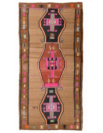 Large Vintage Turkish Kars Kilim Rug - 6`3″ x 12`10″ Large Vintage Turkish Kars Kilim Rug - 6`3″ x 12`10″