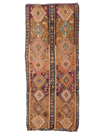 Vintage Decorative Kars Kilim Rug - 5`1″ x 12`4″