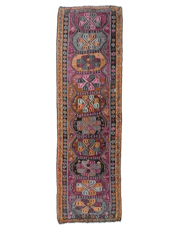Vintage Decorative Turkish Kars Kilim Rug - 4`9″ x 13`9″