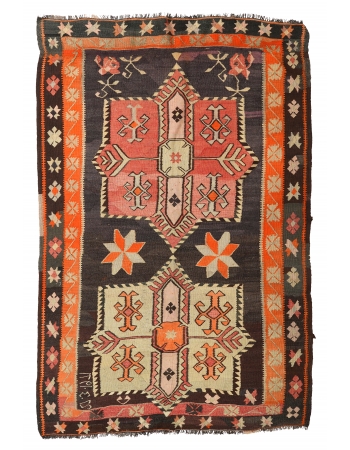 Vintage Turkish Kars Kilim Rug - 5`3″ x 8`4″