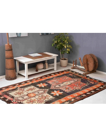 Vintage Turkish Kars Kilim Rug - 5`3″ x 8`4″