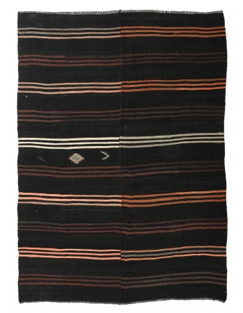 Vintage Large Dark Brown Kilim Rug - 8`0″ x 11`2″