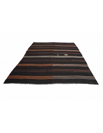 Vintage Large Dark Brown Kilim Rug - 8`0″ x 11`2″