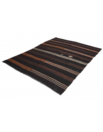 Vintage Large Dark Brown Kilim Rug - 8`0″ x 11`2″