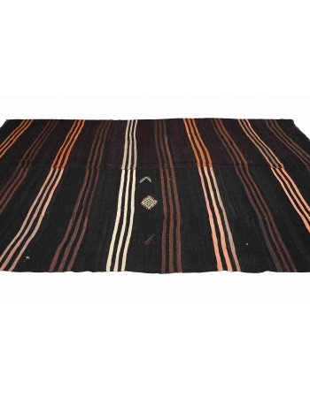 Vintage Large Dark Brown Kilim Rug - 8`0″ x 11`2″