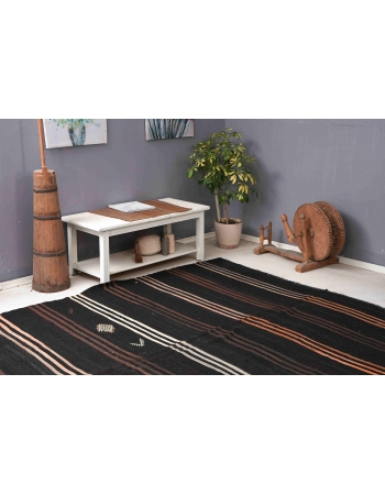 Vintage Large Dark Brown Kilim Rug - 8`0″ x 11`2″