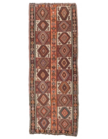 Decorative Vintage Turkish Kars Kilim Rug - 4`0″ x 10`9″